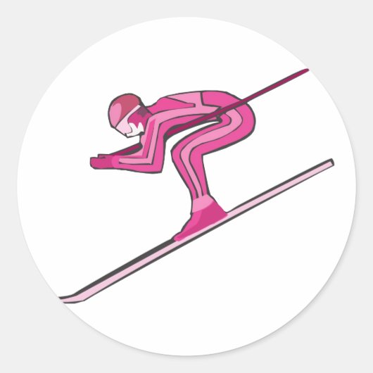 Roze Ski Fast Ronde Sticker (Voorkant)