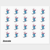 Roze Skiing Rabbit Ronde Sticker (Vel)