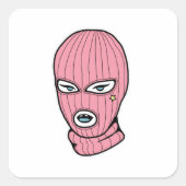 Roze skimasker vierkante sticker (Voorkant)