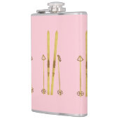 Roze ski's en polen |  ski-illustratie heupfles (Links)