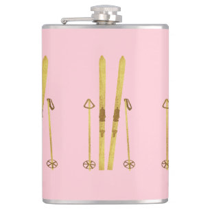 Roze ski's en polen    ski-illustratie heupfles