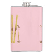 Roze ski's en polen |  ski-illustratie heupfles (Achterkant)