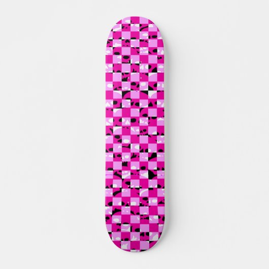 Roze Skull Checkerboard Skateboard (Voorkant)