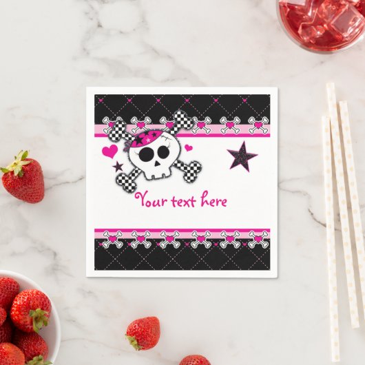 Roze Skull Crossbones & Hearts Party Servetten (Insitu)