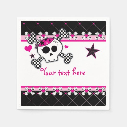Roze Skull Crossbones & Hearts Party Servetten (Voorkant)
