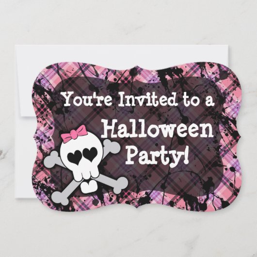 Roze Skull Cute Girl's Halloween Party-uitvindinge Kaart (Voorkant)