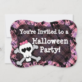 Roze Skull Cute Girl's Halloween Party-uitvindinge Kaart