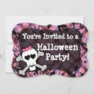 Roze Skull Cute Girl's Halloween Party-uitvindinge Kaart