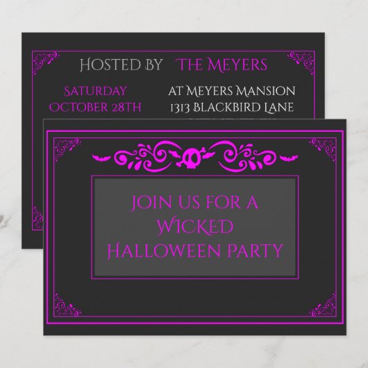 Roze Skull Halloween Kaart (Voorkant / Achterkant)