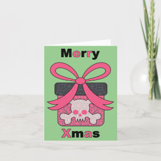 Roze Skull Merry Xmas Cadeau vouwbare vakantiekaar Feestdagen Kaart