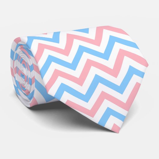 Roze, Sky Blue, White Large Chevron ZigZag Pattern Stropdas (Opgerold)