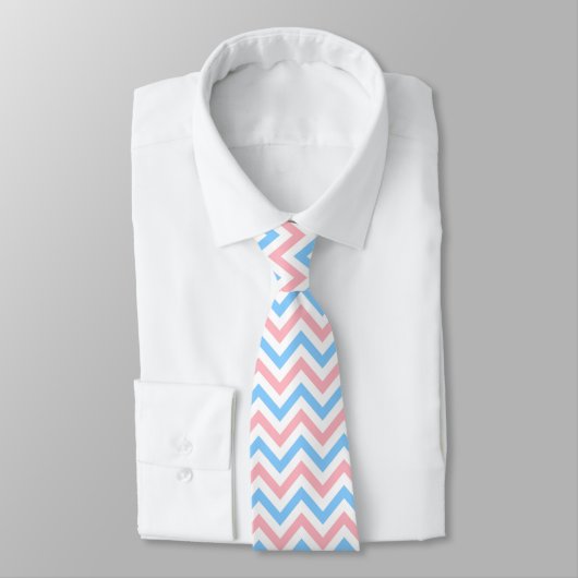 Roze, Sky Blue, White Large Chevron ZigZag Pattern Stropdas (Gebonden)