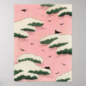 Roze Sky Clouds Japans Woodblock Art Print (Voorkant)