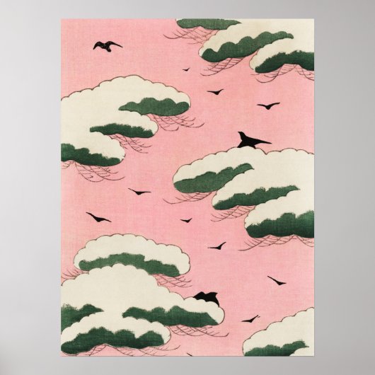 Roze Sky Clouds Japans Woodblock Art Print (Voorkant)