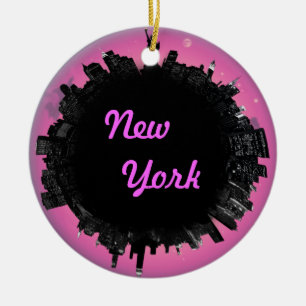 Roze skyline van New York Keramisch Ornament