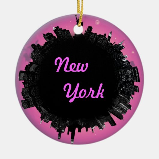 Roze skyline van New York Keramisch Ornament (Voorkant)