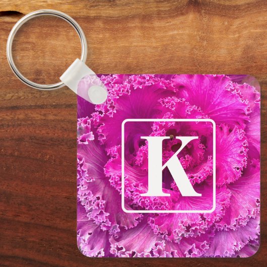Roze Sla Sleutelhanger met Monogram (Voorkant)