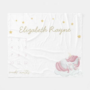 Roze Slaande Eenhoorn Gouden Sterren Baby Mijlpaal Fleece Deken