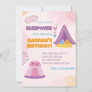 Roze Slaapfeest Tenten Verjaardag Kaart