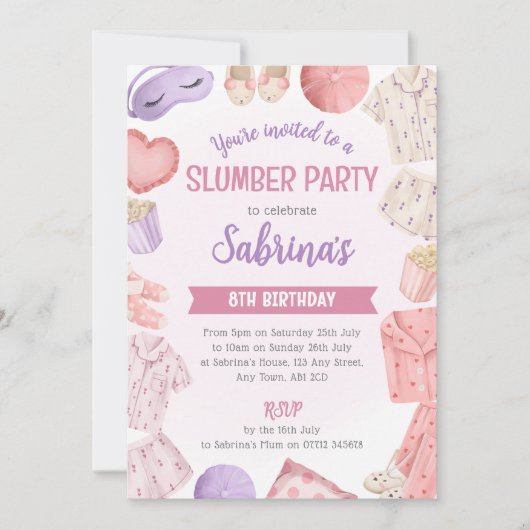Roze Slaapfeest Uitnodiging - Meisjes Slaapfeest (Voorkant)