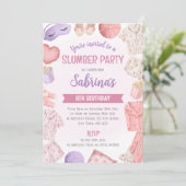 Roze Slaapfeest Uitnodiging - Meisjes Slaapfeest (Staand voorkant)