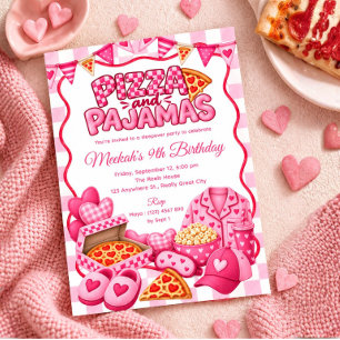Roze Slaapfeestje Pizza en Pyjama Verjaardag Kaart