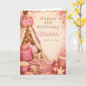 Roze Slaapfeestviering Kaart (Gele Bloem)