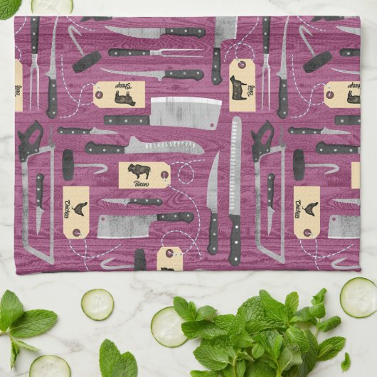 Roze slagersmessen theedoek (Gevouwen)