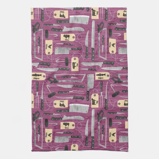 Roze slagersmessen theedoek (Verticaal)