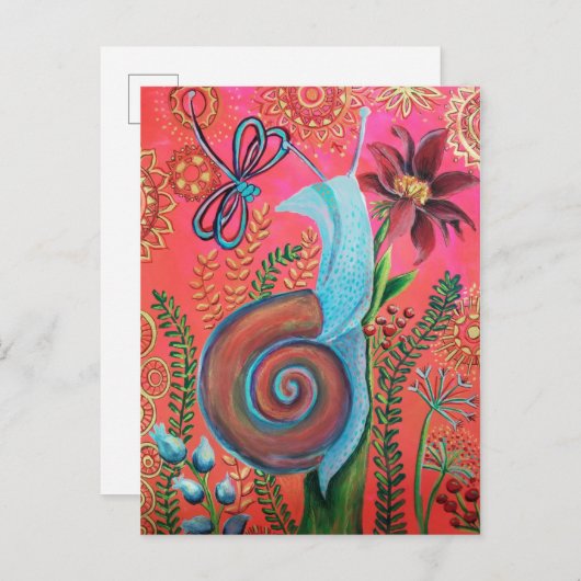 roze slakkenschilderij uitnodiging briefkaart (Voorkant / Achterkant)