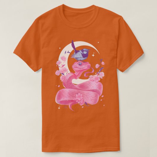 Roze slang en vogel t-shirt (Design voorkant)