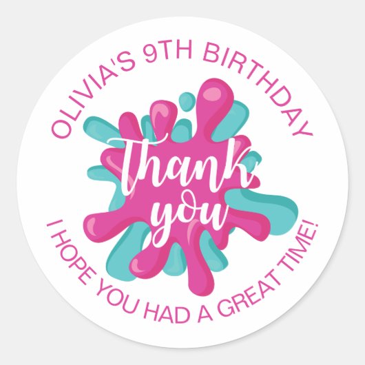 Roze Slanke Tijd Verjaardagsfeestgunst Ronde Sticker (Voorkant)