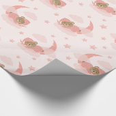 Roze Slapen Baby Beer op Moon Clouds & Stars Cadeaupapier (Hoek)