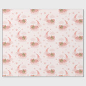 Roze Slapen Baby Beer op Moon Clouds & Stars Cadeaupapier (Vlak)