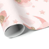 Roze Slapen Baby Beer op Moon Clouds & Stars Cadeaupapier (Rol Hoek)