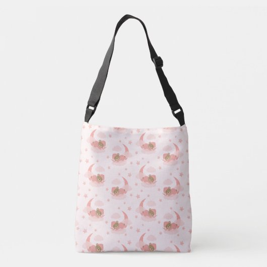 Roze Slapen Baby Beer op Moon Clouds & Stars Crossbody Tas (Achterkant)