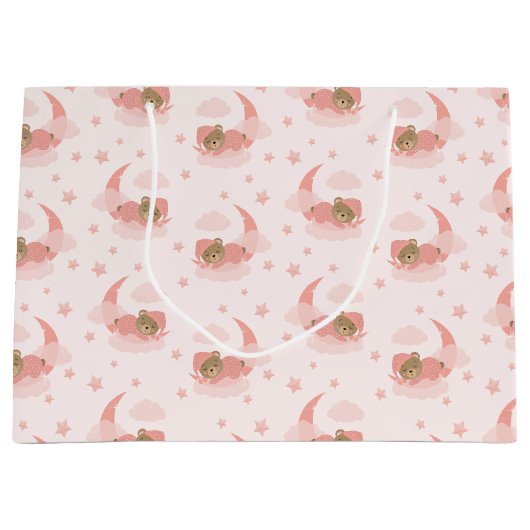 Roze Slapen Baby Beer op Moon Clouds & Stars Groot Cadeauzakje (Voorkant)