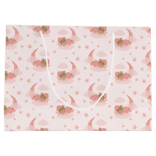 Roze Slapen Baby Beer op Moon Clouds & Stars Groot Cadeauzakje (Achterkant)