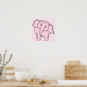 Roze slaperig olifant. Cartoon. Poster (Keuken)