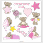 Roze Slaperige Teddy Bear Contour Sticker (Vel)