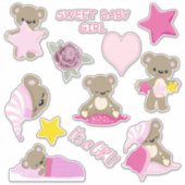Roze Slaperige Teddy Bear Contour Sticker (Voorkant)