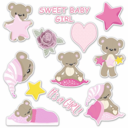 Roze Slaperige Teddy Bear Contour Sticker (Voorkant)