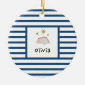 Roze slapy Baby Dino | Donkere blauwe strepe moder Keramisch Ornament (Voorkant)