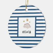 Roze slapy Baby Dino | Donkere blauwe strepe moder Keramisch Ornament (Links)