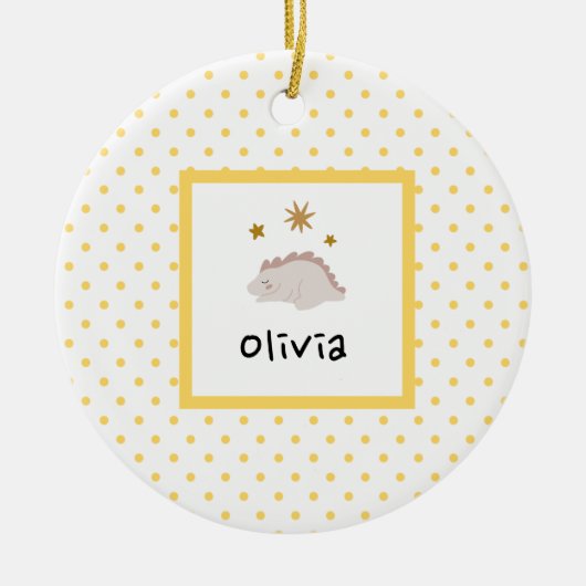 Roze slapy Baby Dino | Gele poka dot Modern Keramisch Ornament (Voorkant)