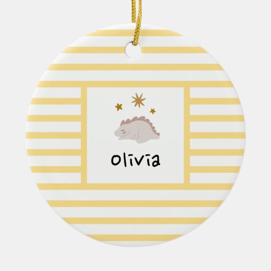 Roze slapy Baby Dino | Gele Stripe Modern Keramisch Ornament (Voorkant)