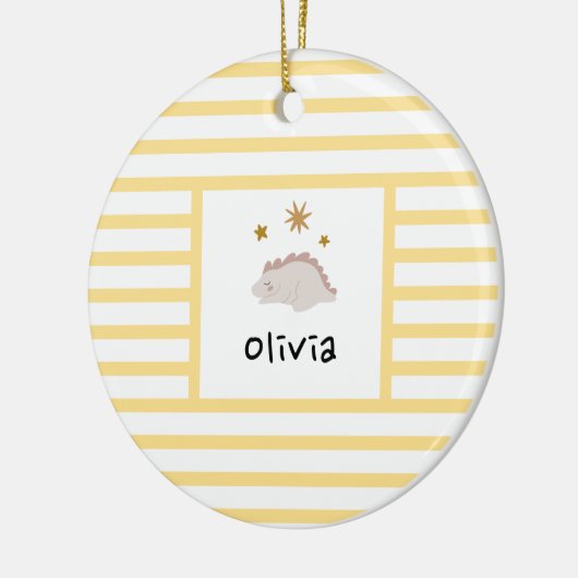 Roze slapy Baby Dino | Gele Stripe Modern Keramisch Ornament (Links)