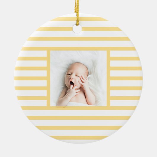 Roze slapy Baby Dino | Gele Stripe Modern Keramisch Ornament (Achterkant)
