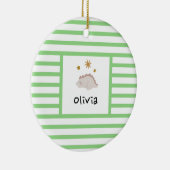 Roze slapy Baby Dino | Green Stripe Modern Keramisch Ornament (Rechts)