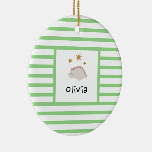 Roze slapy Baby Dino | Green Stripe Modern Keramisch Ornament (Rechts)